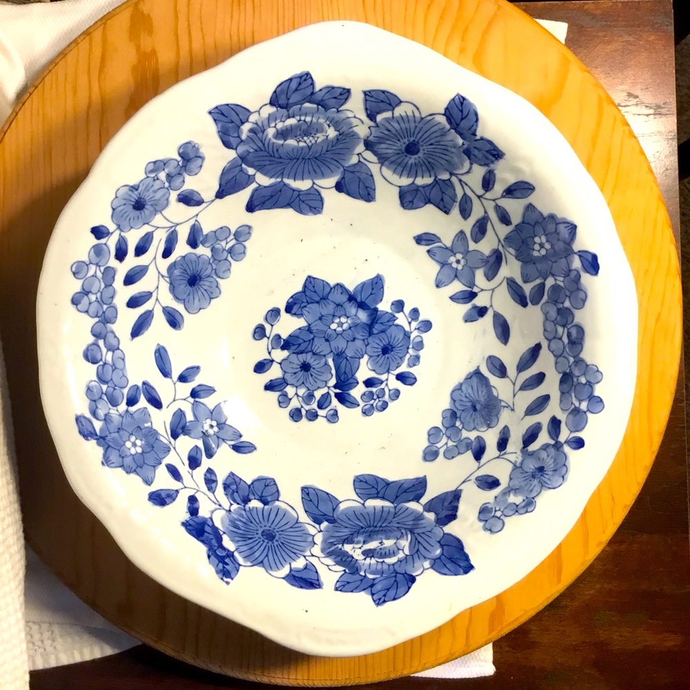 Vintage Canton Collection Blue & White Ceramic Bowl (W 12” x H 3.25”)